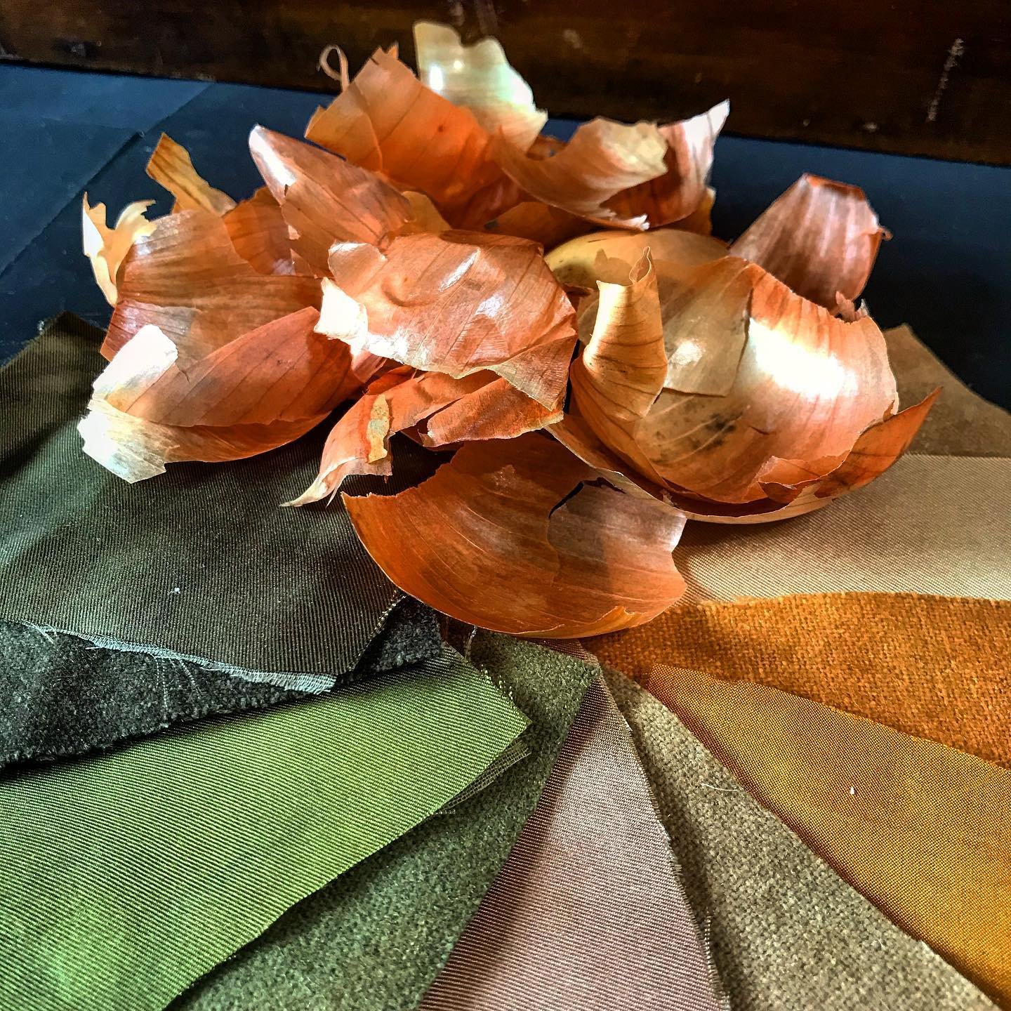 Onion skins and dyed cloth pieces